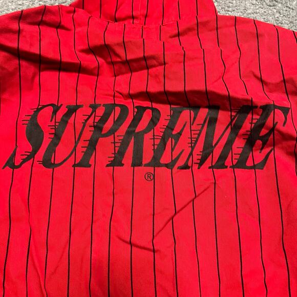Supreme Twill Pinstripe Jacket Mens Medium Red Hooded Parka *** - Picture 5 of 9